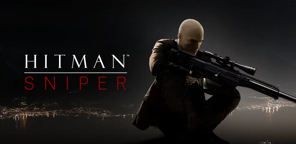 Hitman Sniper game logo banner with Agent 47