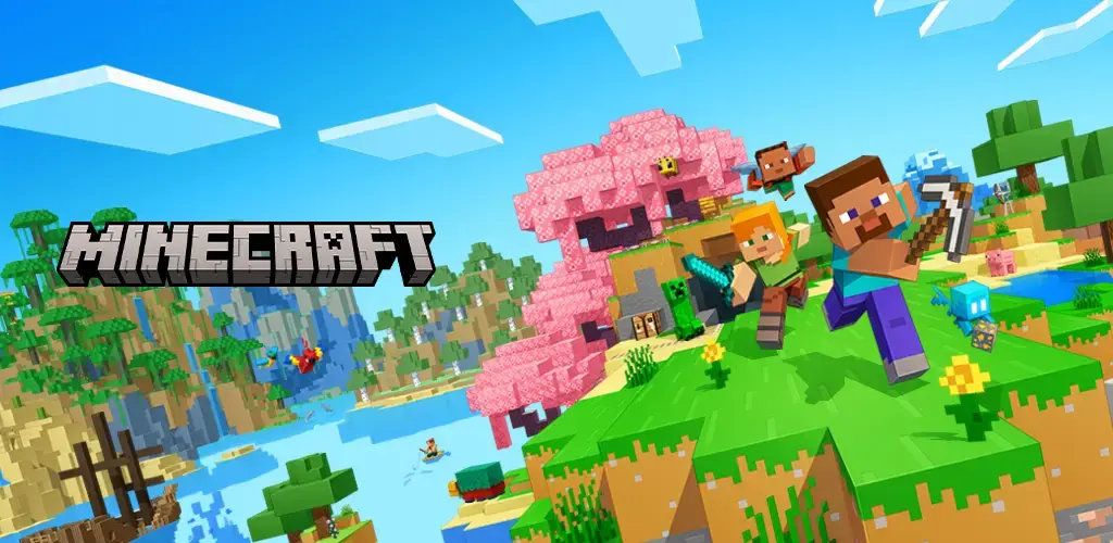 A massive castle built in a blocky, voxel-based open world game minecraft