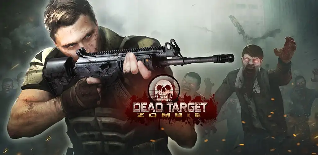 Dead Target Zombie game banner with a soldier and attacking monsters
