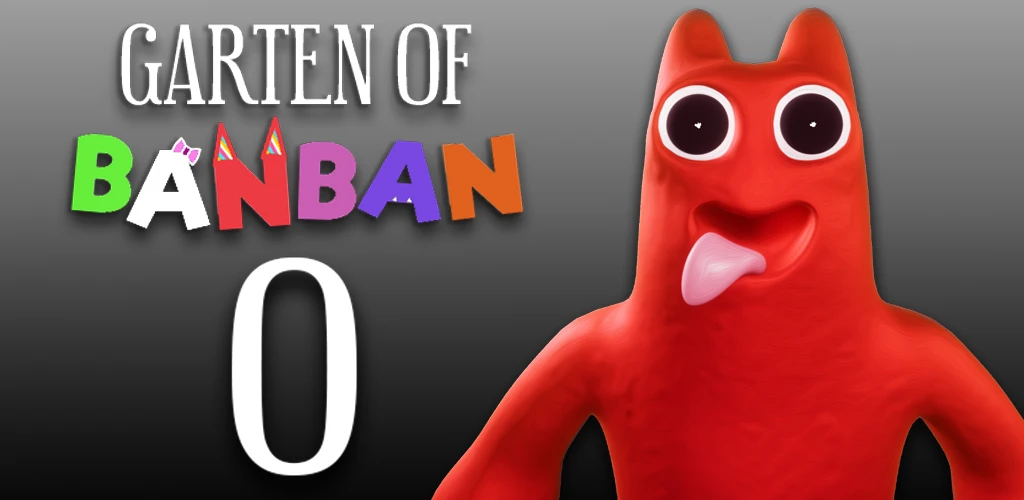 garten of banban 0 banner apk title screen design with the red Banban character