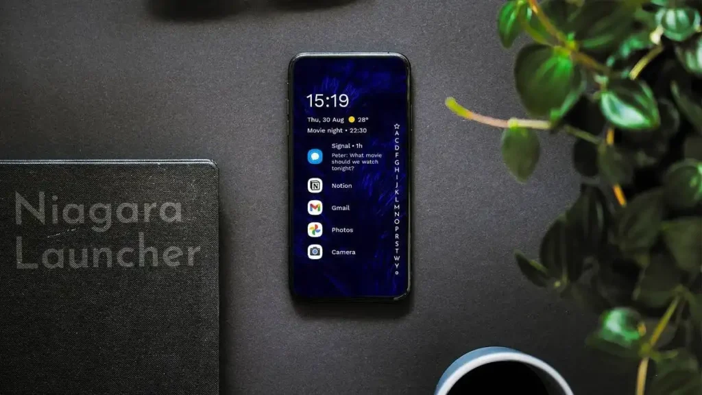 Niagara launcher apk pro setup on a mobile phone home screen