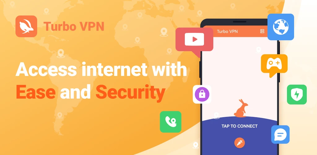 turbo vpn premium apk mod banner with a smartphone interface