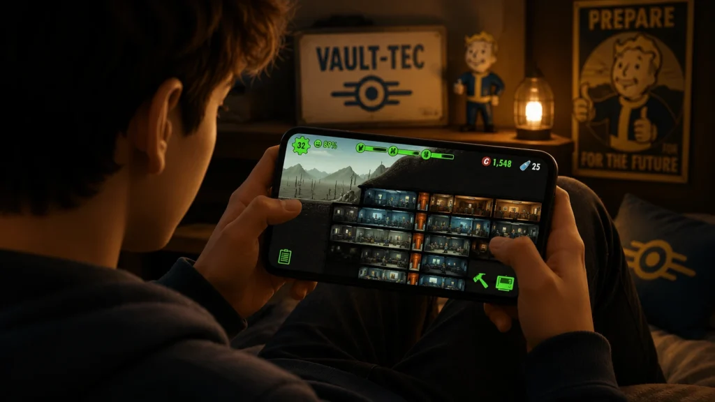 Gamer playing offline Android game